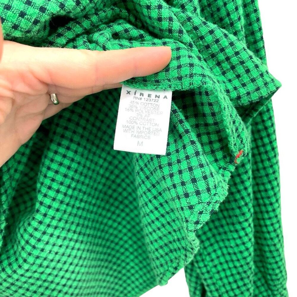 Xirena Hedge plaid ruffle neck‎ Caspian Top blouse Size M green - Picture 8 of 8